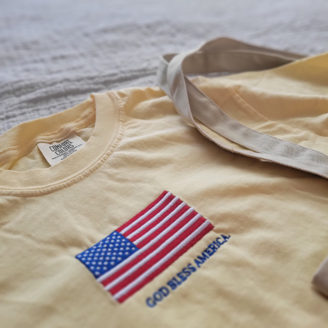 God Bless America Embroidered Comfort Colors Shirt