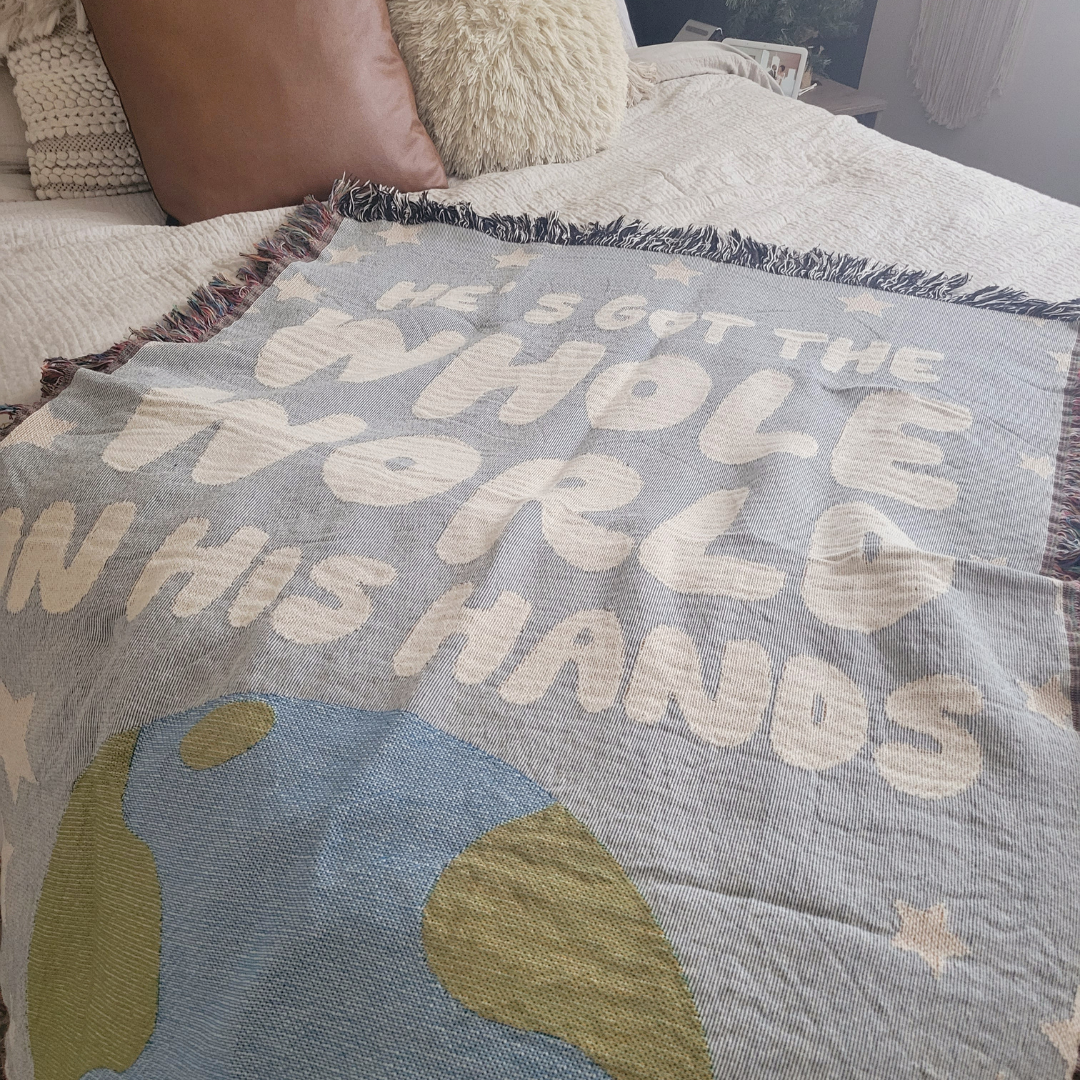 He's Got The Whole World Christian Woven Blanket