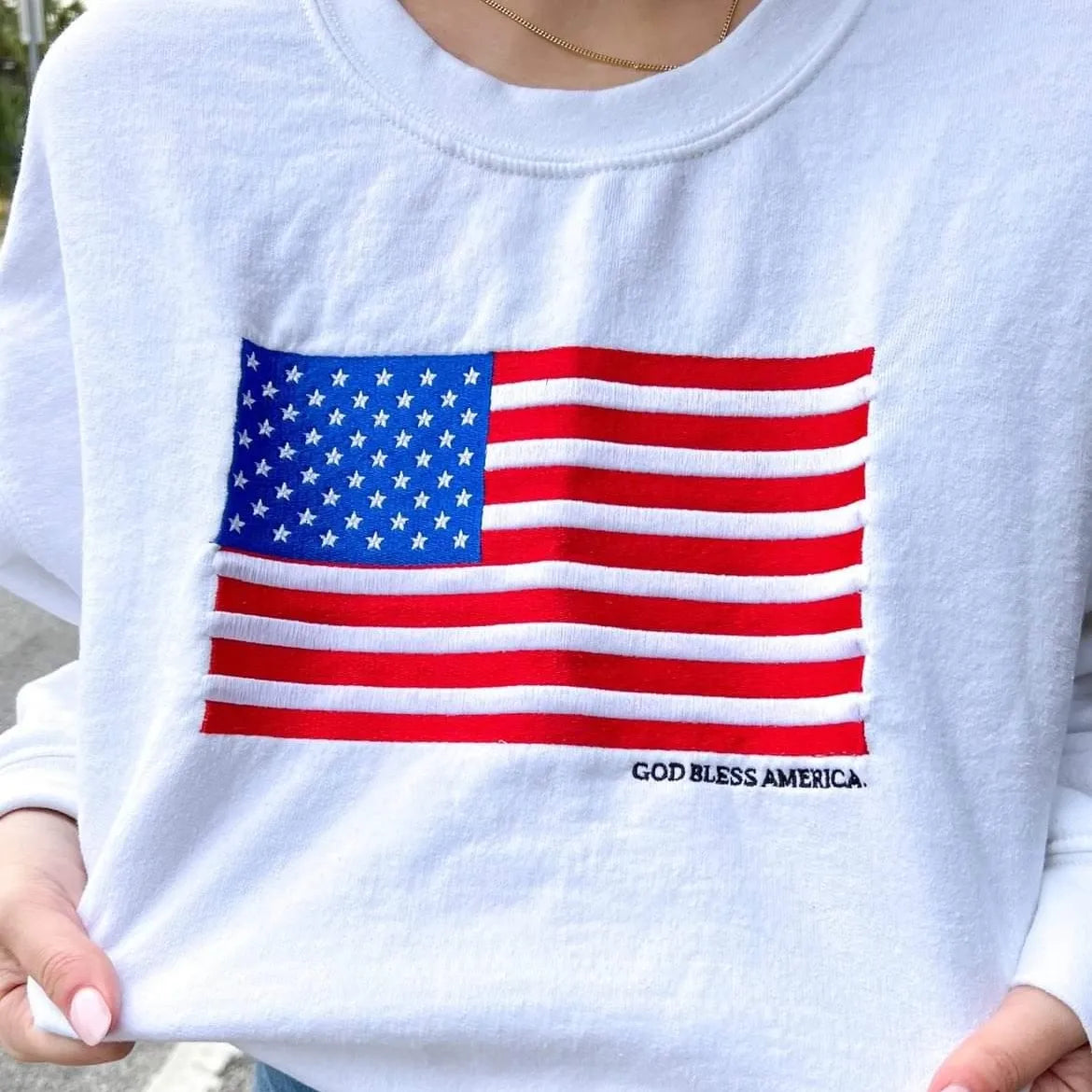 God Bless America Embroidered Crewneck