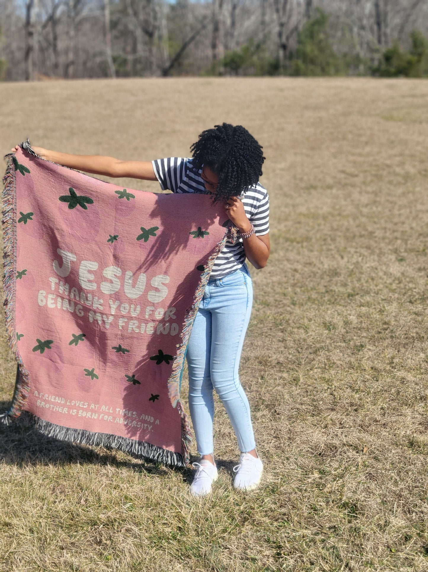 Jesus, Thank You For Being My Friend (Proverbs 17:17) Christian Monochromatic Woven Blanket