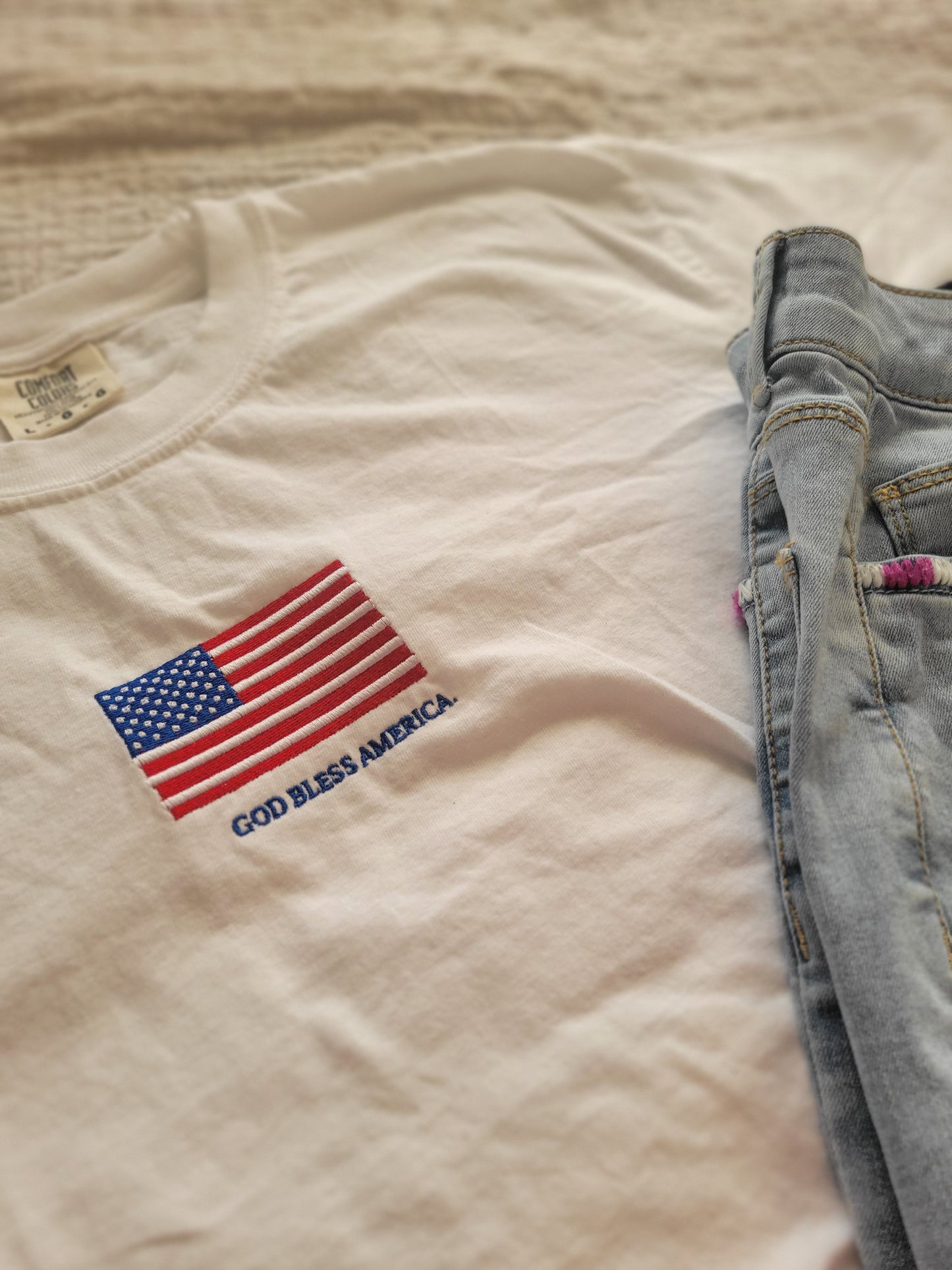 God Bless America Embroidered Comfort Colors Shirt