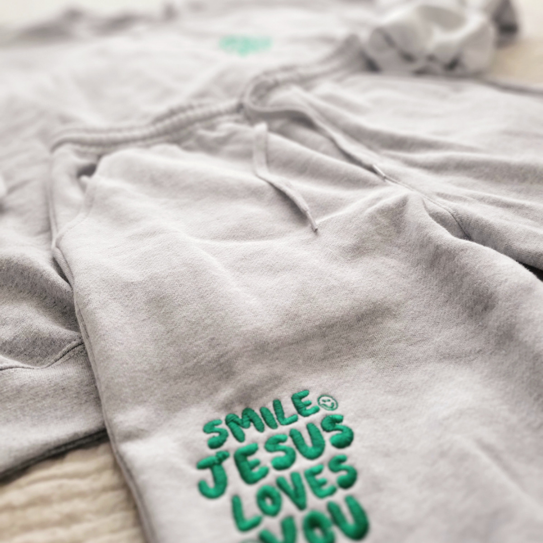 Smile Jesus Loves You Embroidered Set