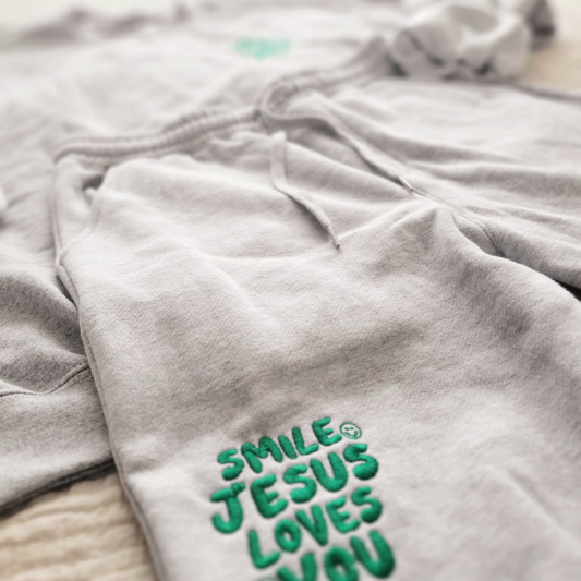 Smile Jesus Loves You Embroidered Set