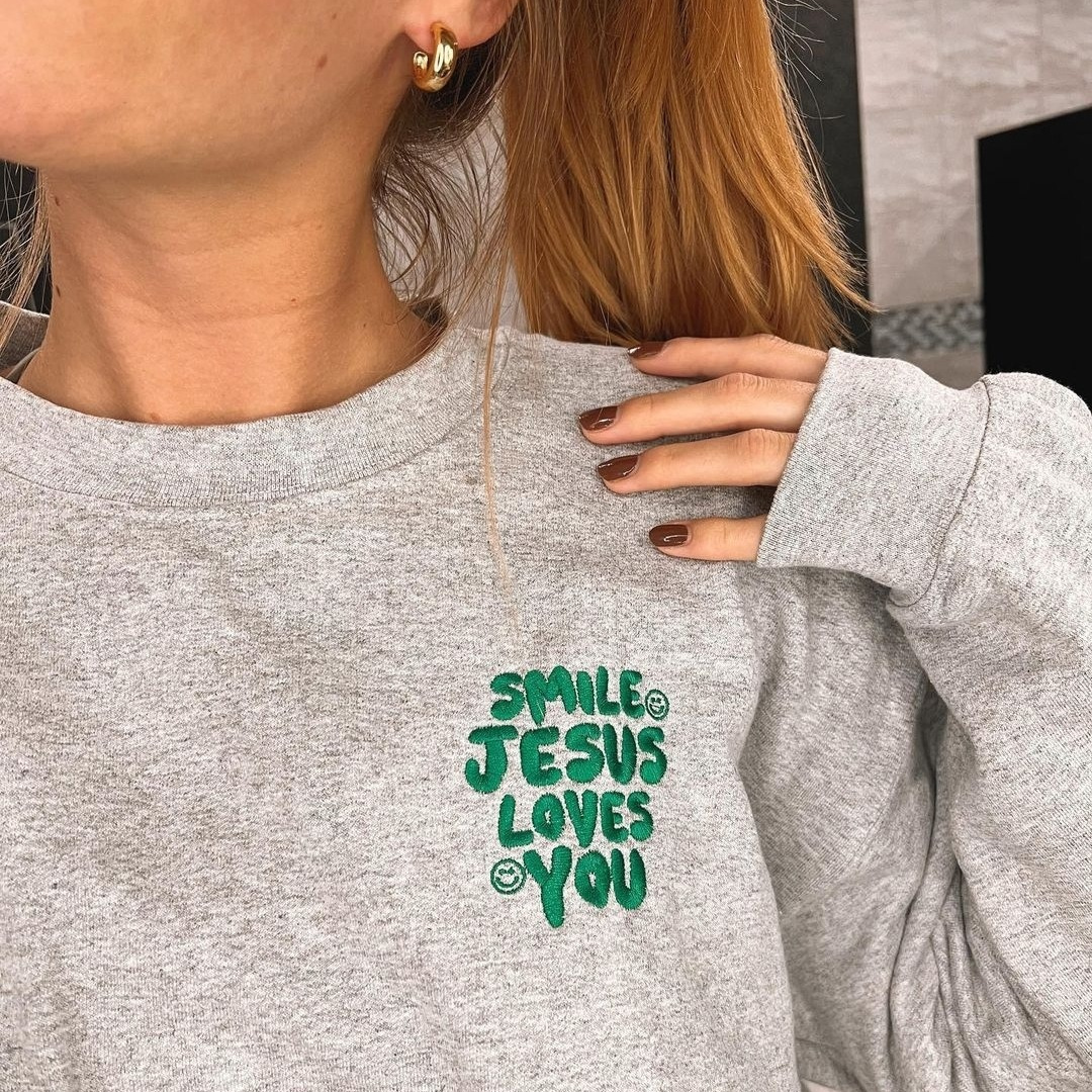 Smile Jesus Loves You Embroidered Set