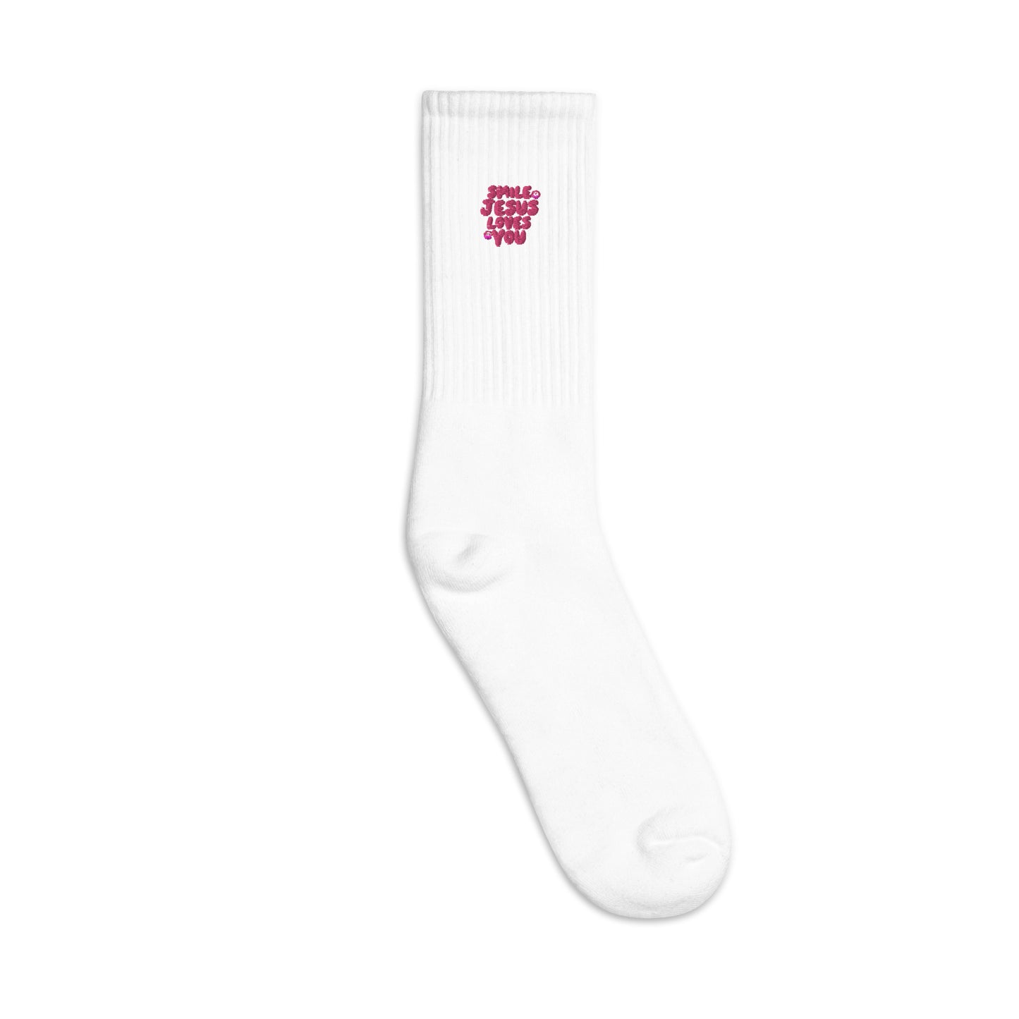 Smile Jesus Loves You Red Embroidered Socks